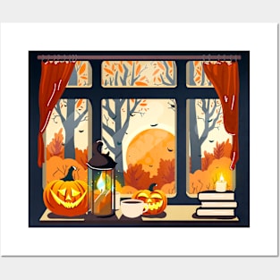 Lofi Halloween Autumn Window View Posters and Art